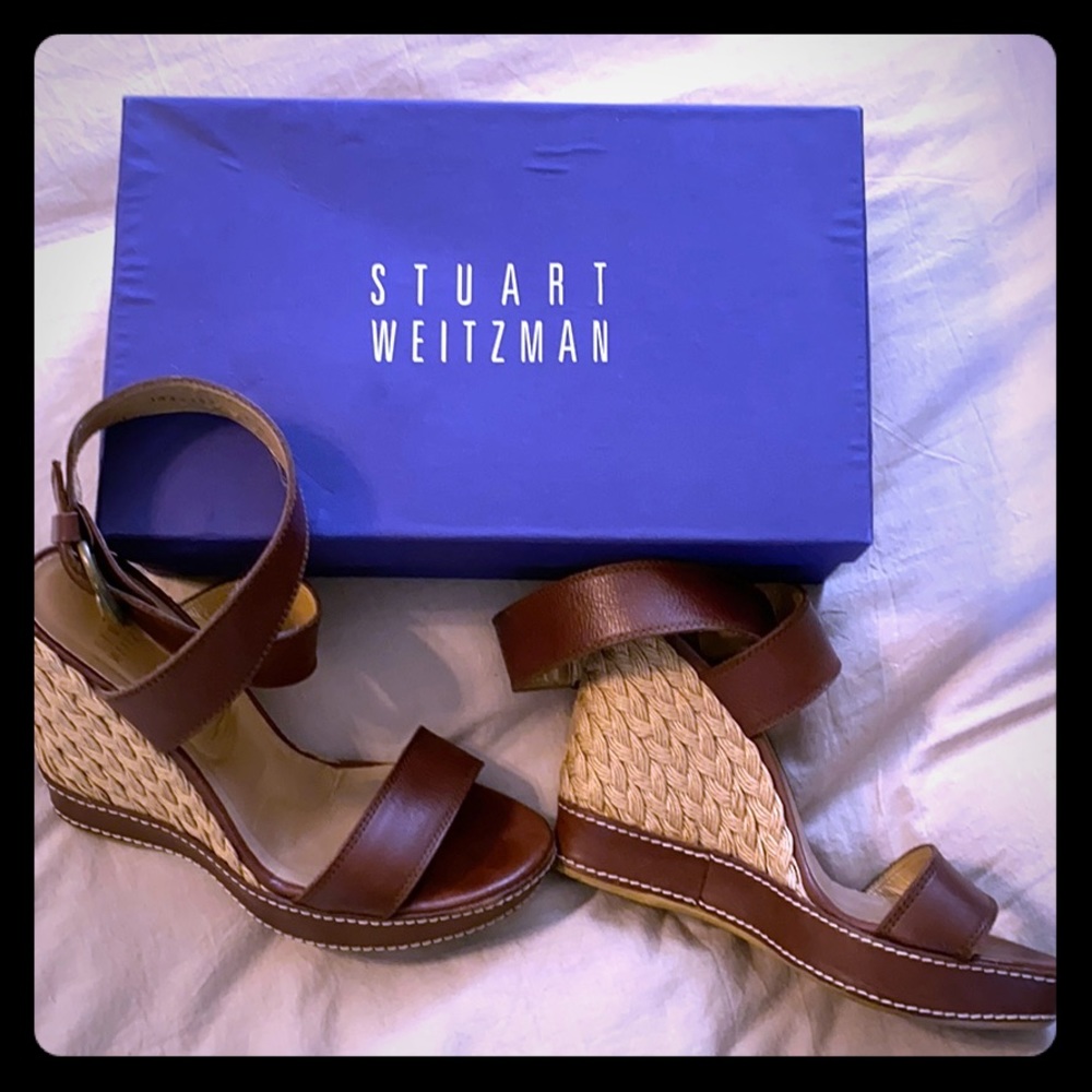 Stuart Weitzman Xray Brown Leather Wedge Heel